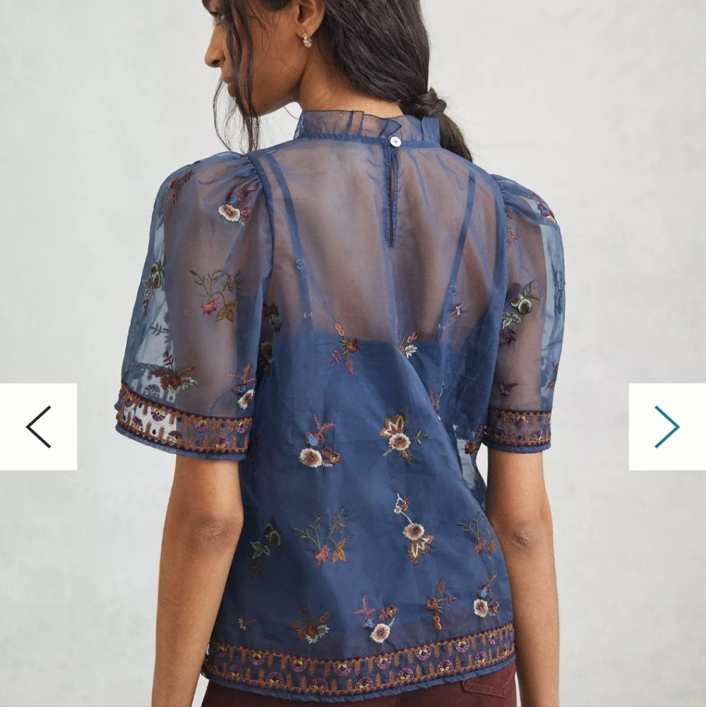 NWT Anthropologie Othilia Sheer Embroidered Puff-Sleeve Blouse - Size S - Picture 2 of 11
